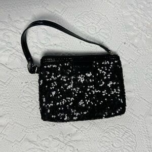 Sequined, Nine West, little black, evening, wrist bag.
